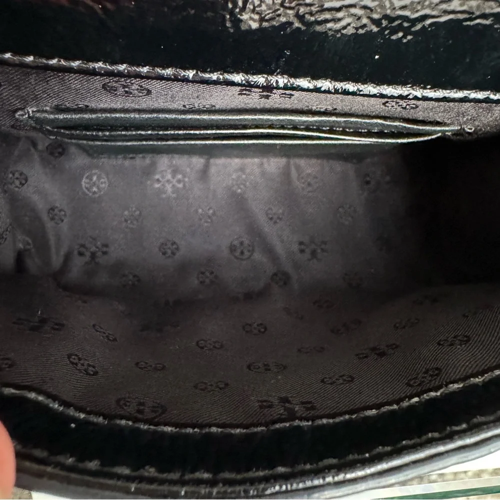 🆕 Tory Burch Marion Patent Flap Shoulder Bag Crossbody Black Embossed Leather